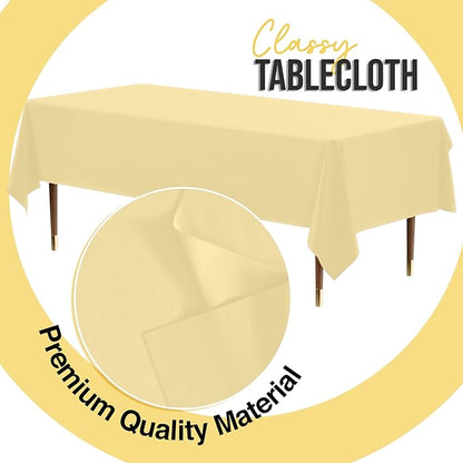 Exquisite 66% Thicker Premium Plastic Table Cloth Rectangle Table Cover 0.5 Mil 6 Pack Light Yellow Table Cloth 54 Inch x 108 Inch Disposable Tablecloth Won't Tear Easily Like Cheap Thin Brands