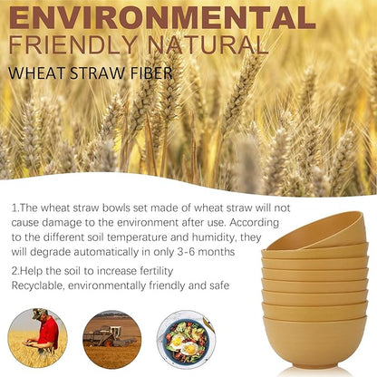 Homienly Unbreakable Cereal Bowls, Wheat Straw Bowl Set 8 PCS, Microwave and Dishwasher Safe Bowl for Soup, Cereal, Salad, Snack, Rice, Reusable Plastic Bowls for Kitchen, RV, Gathering (Yellow,26 OZ)