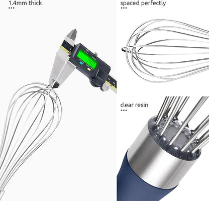 U-Taste 9" Small Egg Whisk: 18/10 Stainless Steel Kitchen Cooking Wire Balloon Wisk, Heavy Duty Metal Beater Stirrer, Manual Baking Tool with 6 Flex Wires for Mixing, Blending Sauce (Midnight Blue)