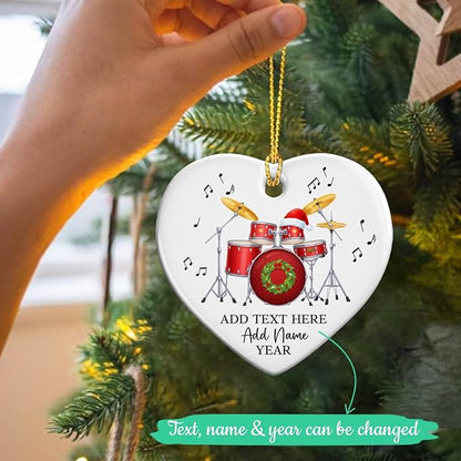 Personalized Drum Set Christmas Ceramic Ornaments 2025, Drummer Christmas Ornament for Men Women, Drum Xmas Tree Ornament with Custom Text Name & Year, Xmas Decor Gift for Drummer Band Music