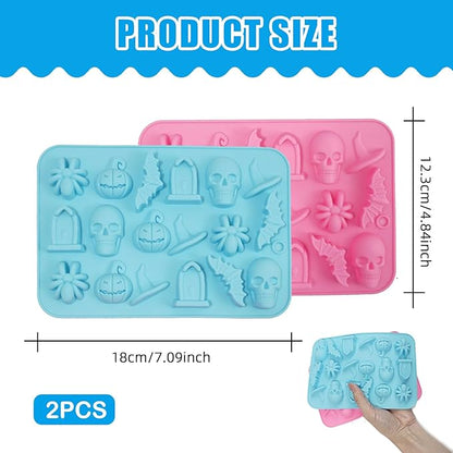 2 Pack Cowboy Chocolate Molds, Western Theme Silicone Mold Baking with Cowboy Hat, Cowboy Boot and Horse, Suitable for Making Chocolate, Candy, Cakes, Cupcakes (Pink and Blue-Halloween-2PCS)