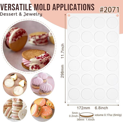 Flat Round Disc Silicone Mold Baking Tray 2 Sizes for Mini Tart Cookie Dessert Chocolate Caramel Candy Epoxy UV Resin Jewelry Soap