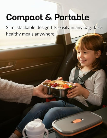 Boxiki Kitchen Bento Lunch Box Set of 2 pcs – Leakproof, BPA Free, Dishwasher Safe Lunch Containers with Compartments – Reusable Bento Box for Adults