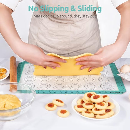 U-Taste 446ºF Heat Resistant Macaron Silicone Baking Mat, Non Stick Reusable Cookies Pastry Sheet Liner with Edge Enhancement Circle Measurement (Half Sheets Size, Pack of 2, Aqua Sky)