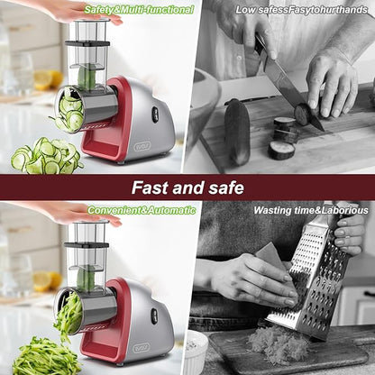 Electric Cheese Grater with 6 Different Shapes of Blades for Home Kitchen Use,250W Salad Shooter Electric Slicer for Vegetables,Fruits,Cheeses,Gray