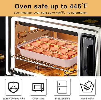 9x13 Baking Pan, Rectangle Cake Pan Nonstick, Bakeware Baking Pans for Oven, Easy Clean, Carbon Steel Cake Pan for Lasagna Brownies Casseroles Cakes Pan, Rose Gold