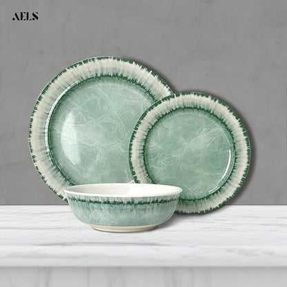 AELS Melamine Dinnerware Set of 12 Pcs Dinner Dishes Set for Indoor and Outdoor Use, Dishwasher Safe, Lightweight Unbreakable, BPA Free, Sage Green
