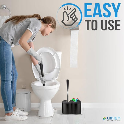 UMIEN Toilet Brush and Plunger Set 18-in - Updated 2025 No-Rust - Stainless Steel Design - Long Handles - with Freestanding Canister (Matte Black)