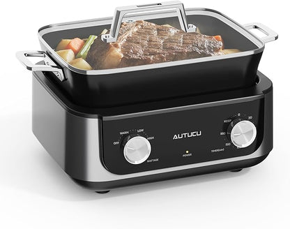 7-Quart Slow Cooker | PFOA-Free Ceramic Coating, Dishwasher Safe Oven Safe to 450°F, Perfect for Large Families, Entertaining (With Timer)