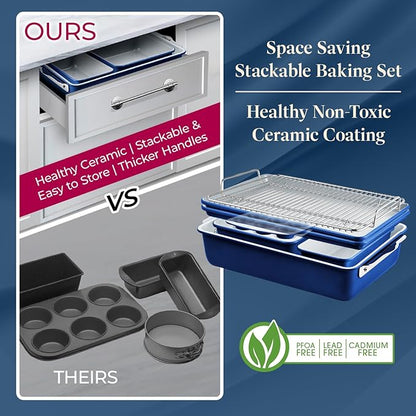 BAKKENMASTER Square Cake Pan - Aluminized Steel, Ceramic Non-Stick Coating, Non-Toxic, Ideal Size, Heavy-Duty, Elevate Your Baking with Durability and Style