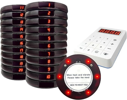 Pagers for Restaurants 20 Coaster Beeper, Restaurant Pager System Long Range, Customer Queue Pagers Set with Vibration, Flashing and Buzzer, Beepers for Food Truck, Church, Nursery