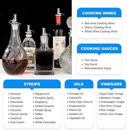 3-in-1 Liquor Bottle Pourers with Speed Spouts, Olive Oil Spout with Built-in Caps - Dishwasher Safe, Alcohol Speed Spouts - 2PCs with 2 Adapters