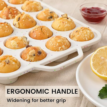 Vinino Mini Muffin Pan with Metal Reinforced Frame-1Pack, Silicone Cupcake Pan for Baking 24 Cup Mini Size, BPA Free Silicone Muffin Tray, Cupcake Baking Pan Molds for Oven Dishwasher Safe-Cream
