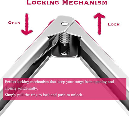 Premium Stainless Steel Food Tongs, 9-Inch & 12-Inch Wine Red Silicone BPA Free Non-Stick BBQ Cooking Grilling Locking Kitchen Tong