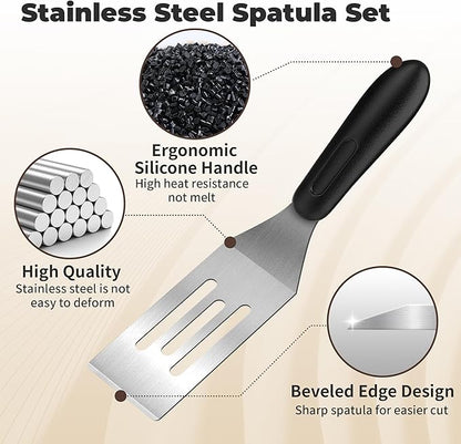 2Pcs Stainless Steel Spatula Set,Mini Serving Spatula for Kitchen Use,Metal Spatula for Cooking with Heat Resistant Handle,Metal Spatulas for kitchen use for Pancakes、Lasagna、Brownies、Cake and Cookie