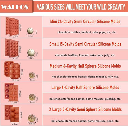 Semi Sphere Silicone Mold, Silicone Chocolate Molds,3 Packs Baking Molds for Making Chocolate, Cake, Jelly, Dome Mousse (6 Cups, 15 Cups and 24 Cups)