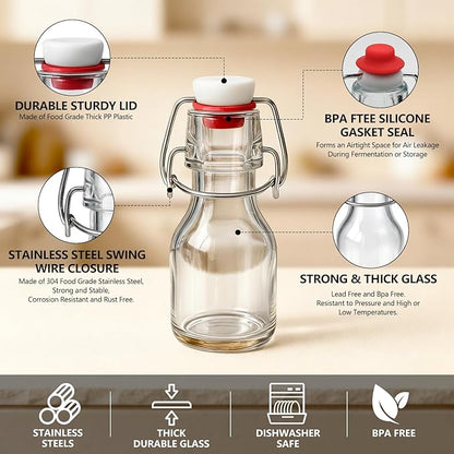 Ruckae 20 Pack 2oz Swing Top Glass Bottles,Flip Top Glass Bottle with Lids Sealable Kombucha Bottle for Brew Beer Syrup Vanilla Extract Air Tight Bottles for Gift (2 oz 20 pack)