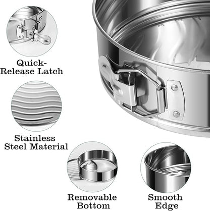 4" 7" 9" 10" Springform Pans Set of 4, Stainless Steel Cheesecake Pan with Removable Bottom, Leakproof & Nonstick Springform Cake Mold for Baking with 50 Pcs Paper Liners