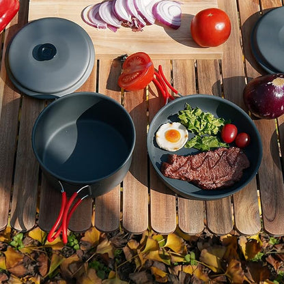 Alocs Camping Cookware Set Camping Gear, Compact Camping Pots and Pans Set, Durable Hard Alumina Camping Cooking Set for Outdoor Backpacking Camping Hiking Picnic, Included Mesh Carry Bag