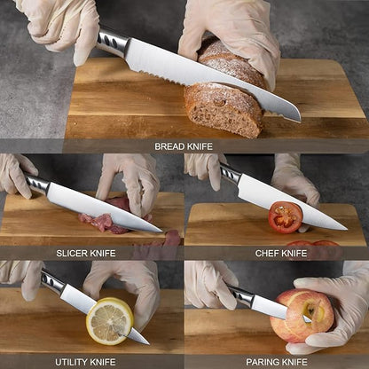 knife set.7piece kitchen knives block set with sharpener.Premium Stainless Steel Cooking Knife Set for Chef,Hardwood Kitchen black Knife Set .Dishwasher Safe Knives Sets for Kitchen.