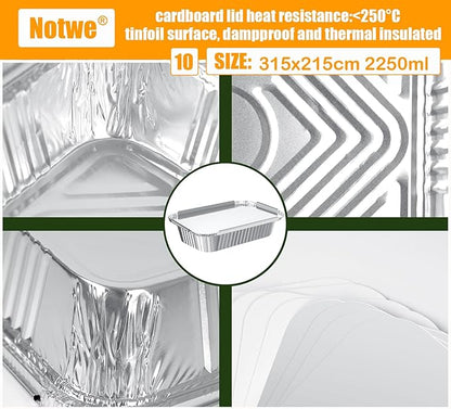 Notwoe® Disposable Aluminum Pans with Lids, 10x7.5 and 7.3x5.3 Square 6.9x4.3 Square Combo Set, Disposable Baking and Cake Pan. (L30 Pack w/Lids)