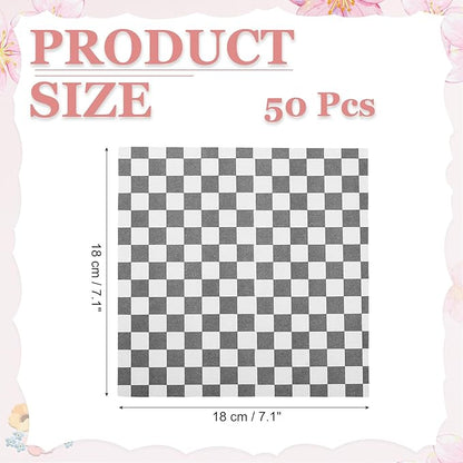 PATIKIL 7.1" x 7.1" Waxed Paper Sheets, 50Pcs Square Pattern Oil-absorbing Dry Food Wrapping Paper for Bakery Coffee Shop Home Baking Kitchen DIY, Black