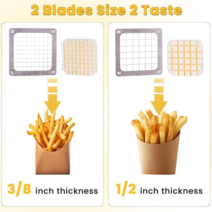 Heavy Duty French Fry Cutter with 3 Stainless Steel Blades (1/4" 3/8" 1/2") - Manual Metal Potato Slicer for Vegetable, Sweet Potatoes, Onions