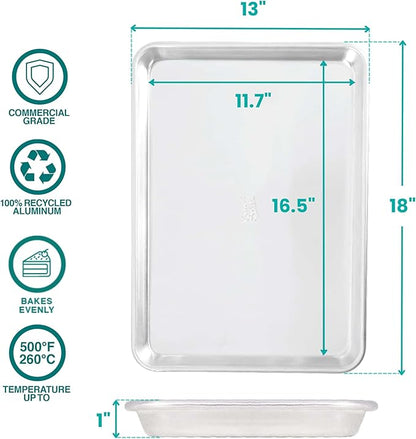 Baker's Secret 17" Pure Aluminum Cookie Sheet, 100% Recycled, Baking Sheet Cookie Sheets for Baking, 0.8mm Extra Thick Baking Pan, Commercial Grade, The Natural Aluminum Collection