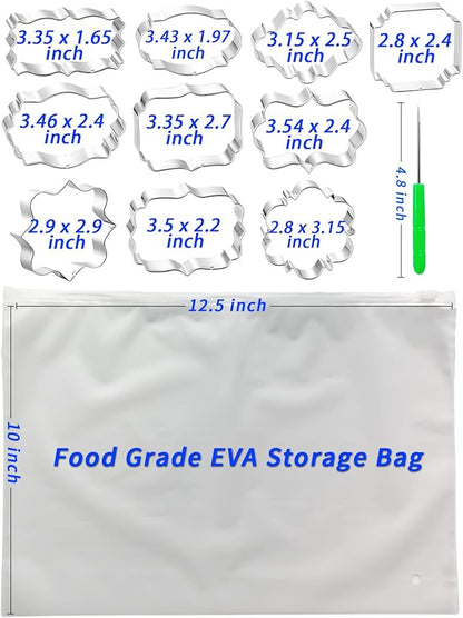 Frame Cookie Cutters 10 Shapes with 6 Cookie Scribes & 1 Storage Bag, Plaque Fondant Dough Cutters Baking Tools Kitchen Accessories for Home Daily Holiday Party