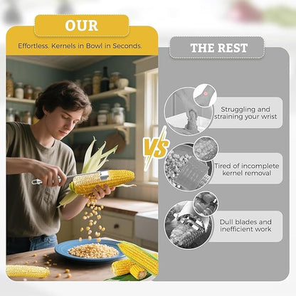 Stainless Steel Corn Peeler - Premium Corn Kernel Remover Tool for Corn on The Cob, Cob Corn Stripper, Heavy Duty Stainless Steel Handle, Kitchen Gadget for Home & Professional Use