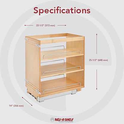 Rev-A-Shelf 14" Pullout Kitchen Cabinet Storage Organizer Slide Out Pantry Spice Rack with Adjustable Shelves for 14.5" W Cabinet Opening, 448-BC-14C