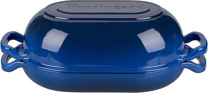 Enameled Cast Iron Sourdough Bread Oven, Dutch Oven, Loaf Cast Iron Bread Pan for Homemade Bread Baking, Meatloaf Pan with Lid, 7QT, Blue