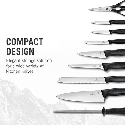 Victorinox Swiss Classic Knife Block - Kitchen Knife Set with Block for Home Essentials - Includes Chef's Knife, Santoku Knife & More - Black Handles, 15-Piece Set