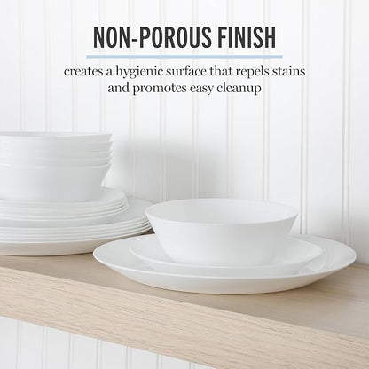 Martha Stewart Opalton 18-Piece Dinnerware Set – Chip and Break Resistant Opal Glass Plates and Bowls, Lightweight White Dinner Set for 6, Microwave and Dishwasher Safe