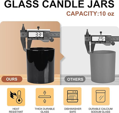 10 OZ Thick Candle Jars for Making Candles 15 Pcs, Empty Jars with Wood Lids for Candle Making, Sample Container, Light Black