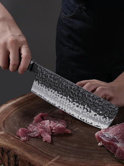 HOSHANHO 7 Inch Nakiri Knife, Japanese Hand Forged Asian Chopping Chef Knife, Professional Meat Vegetable Cleaver Kitchen Knife with Ergonomic Handle