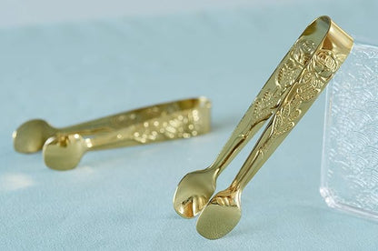 6PCS Mini Serving Tongs 4 Inches Small Rose Sugar Cube Tongs (Gold)