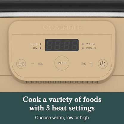 MAGNIFIQUE 6 Quart Programmable Slow Cooker Removable Healthy Nonstick Pot - Small Kitchen Appliance for Family Dinners - Serves 6+ People - Heat Settings: Keep Warm Brown Sugar