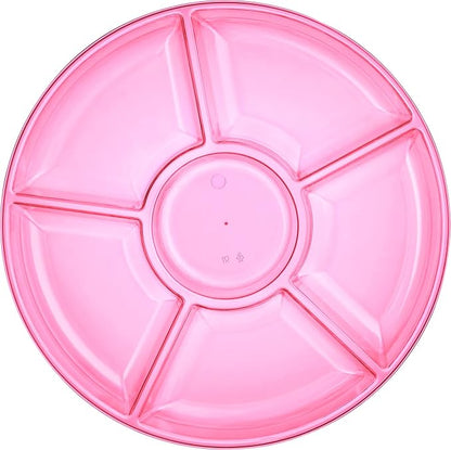 Plasticpro 6 Sectional Round Plastic Serving Tray/Platters Pink Pack of 2