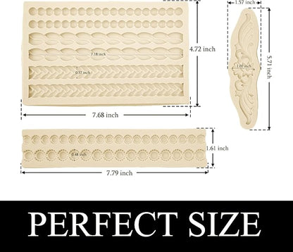 Pearl Fondant Molds, 3 Pack Silicone Pie Decoration Crust Mould, for Cake, Chocolate, Cupcake, Knit Rope, Game Pie, SugarCraft, Clay