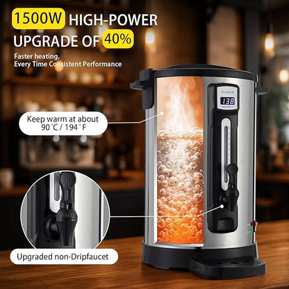 20L Coffee Urn Stainless Steel Double-Wall, 100-Cup Commercial Coffee Maker with Keep-Warm Function, Coffee Pot for Events, Offices, Parties, and Catering