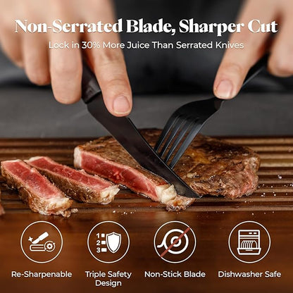 Steak Knives Set of 6, 4.7 Inch Dishwasher Safe Non-Serrated Table Knives, Ultra Sharp for Precise Cutting, Non-Stick Blade & Rust Proof, Easy to Maintain Ideal for Home Restaurant Party
