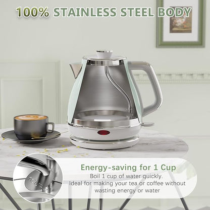Evoloop Electric Tea Kettle, 1500W /1.0L Hot Water Boiler Heater Pot, Retro Small Electric Kettle, 100% Stainless Steel BPA Free Electric Teapot, Auto Shut-Off & Boil-Dry Protection