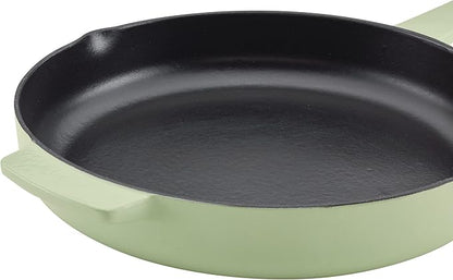 KitchenAid Enameled Cast Iron Frying Pan/Skillet with Helper Handle and Pour Spouts, 12 Inch, Pistachio