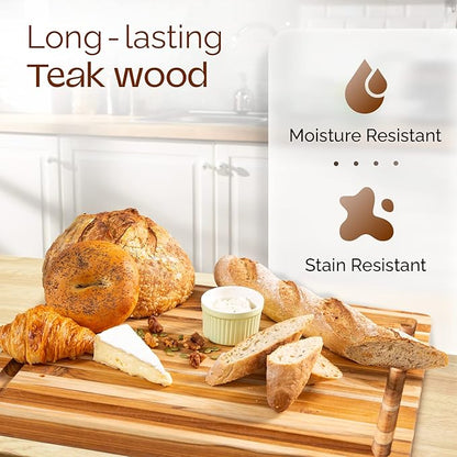 Yes4All Solid Teak Cutting Boards for Kitchen, [24''Lx18''Wx1.5”Thick] Extra Large Edge Grain Butcher Block Cutting Board, Food Safe Surface Wood Cutting Boards with Juice Grooves and Easy Grip Handle