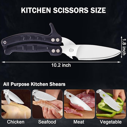 Kitchen Shears Heavy Duty Poultry Shears Meat Cutting Dishwasher Safe and Stainless Food Kitchen Scissors for Chicken Turkey Thanksgiving,Black