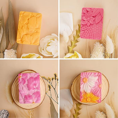 Moukiween Soap Molds Silicone, 3D Rectangular Flower Pattern Silicone Molds for Handmade Craft Soap, Bath Bombs, Chocolate Bars, DIY Candle, Polymer Clay Design