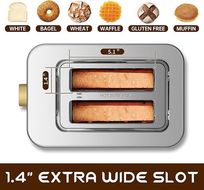 SEEDEEM Toaster 2 Slice, Touch Control Screen, Smart Stainless Toaster, 6 Shade Setting, 6 Bread Selection, Countdown, Removable Crumb Tray, 900W, Matte Black