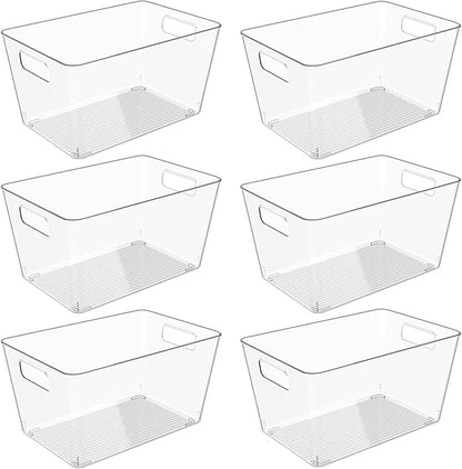 6 Pack Clear Plastic Storage Bins, 11" Large Pantry Organizer Bins with Handles, Plastic Containers for Refrigerator,BPA-Free Perfect for Kitchen,Fridge,Cabinet,Pantry,Bathroom,Closet Organization