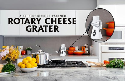 Premium Rotary Cheese Grater - Effortless Grating for Perfectly Shredded Cheese Every Time! (White and Black)